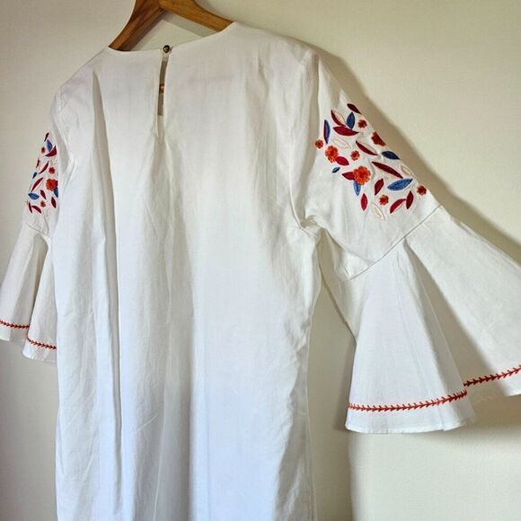 EUC MUDPIE WHITE EMBROIDERED BELL SLEEVES VINTAGE STYLE DRESS SIZE M - Picture 8 of 16